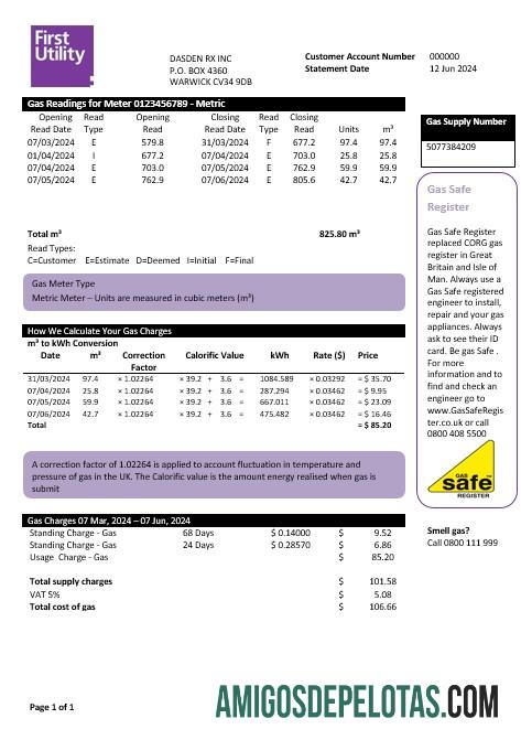 para download Primeiro modelo de conta de serviços públicos de Warwick do Reino Unido em formatos Word e PDF